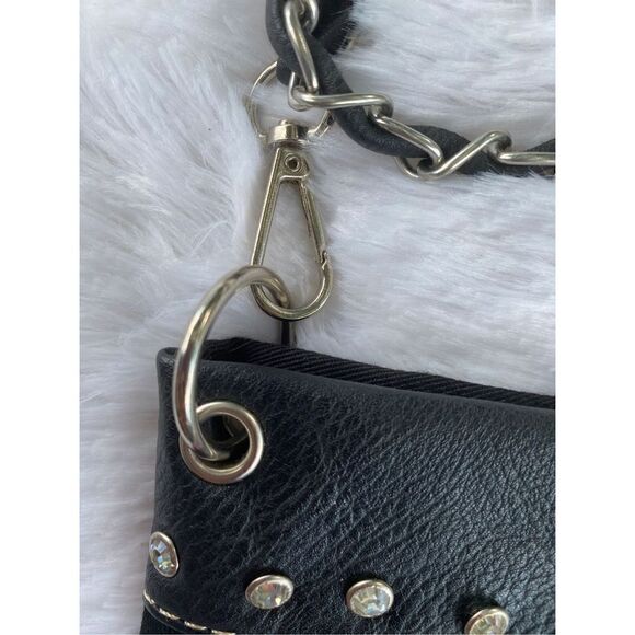 NWOT PG Collection Black Canvas/Leather “Boots And Bling” Crossbody Cell Phone P - Picture 4 of 8